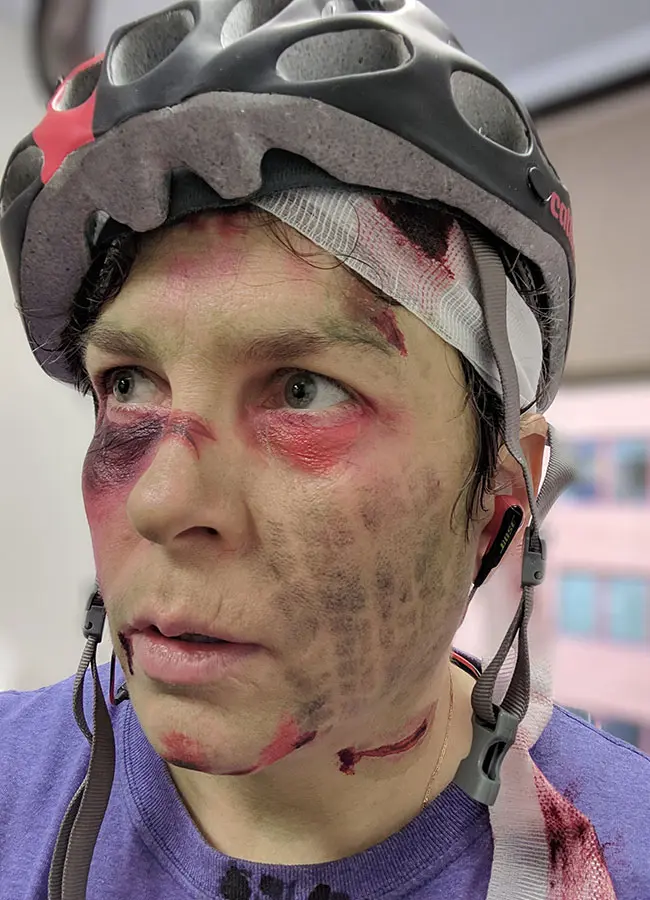 Lera dressed up in zombie halloween costume