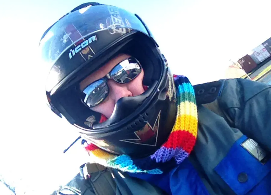 Lera in a motorcycle helmet